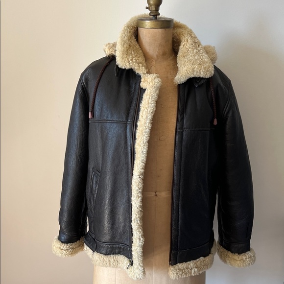 Vintage Shearling Sheepskin Leather Aviator Bomber Jacket - Picture 4 of 17
